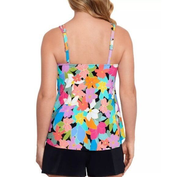 Swim Solutions Womens Floral Tankini Swim Top Pleated Front Colorful Size 10 - Picture 2 of 7